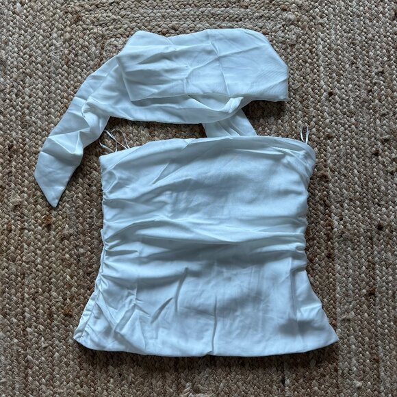 ZARA Draped Satin Scarf Top – White – Sizes S & M – NWT 🤍 - Picture 8 of 14